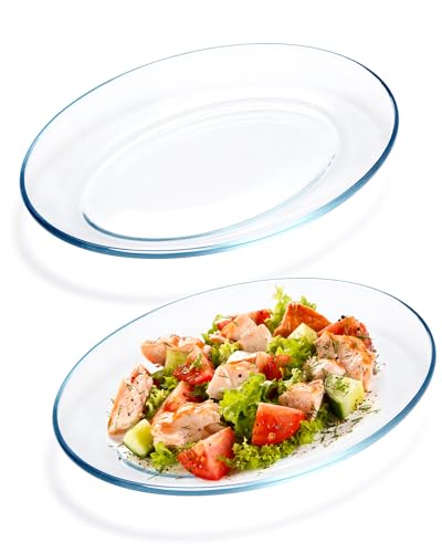 NUTRIUPS 2 Pack Tempered Glass Oval Serving Plates Oven, Microwave, Dishwasher Safe, Stackable, Serving Platters, Serving Dishes for Entertaining, Dessert Taco and Sushi (Large) - size: Large