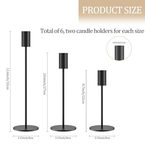 Set of 6 Black Taper Candle Holders, Metal Black Candlestick Holders, Tall Candle Holder, Fits 3/4 inch Thick Candle&Led Candles, for Table Centerpiece, Wedding, Dinning, Party Home Decor - color: Black Color, size: 6PC