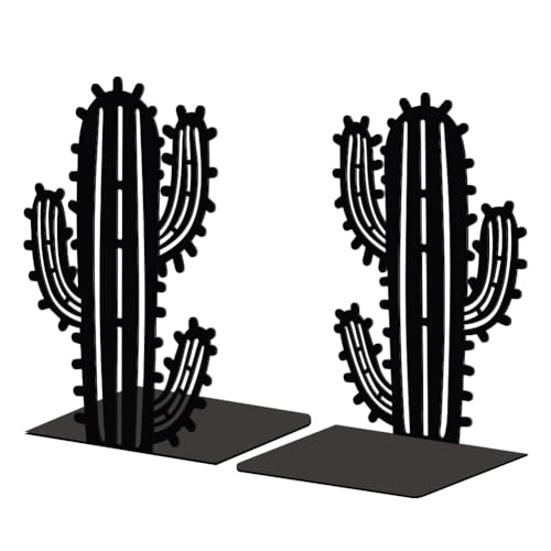 Peacoblue Metal Bookends for Shelves, Modern Decorative Heavy Duty Study Book Support Stoppers for Office, Desk, Shelf, Room 5.3"x4.3"x7.9" Cast Iron Simple Tall Bookends, 1 Pair (Cactus) - style: Cactus