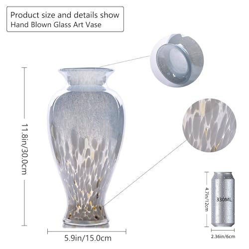 11.8" Tall Blue and White Glass Vase Beautiful Hand Blown Glass Vase Modern Art Home Decor, Wide Mouth Colorful Vases for Mantle Dining Table Centerpiece, Entryway Living Room Wedding Decoration - color: Blue White