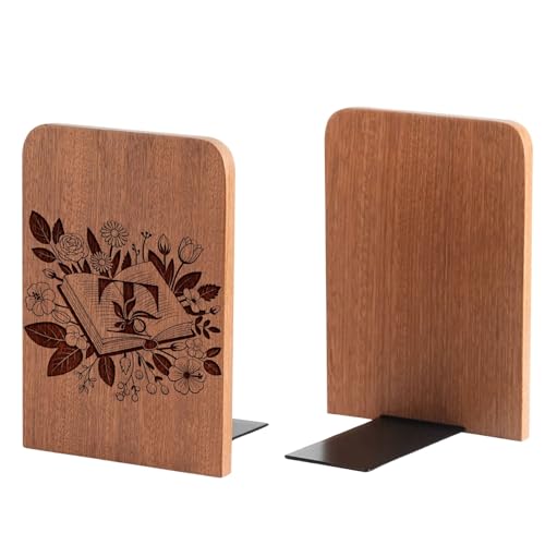 Wood Bookends, Book Ends for Shelves with Decorative Alphabet A and Z Design - Heavy Duty Iron & Ebony Wood Book Ends for Shelves Bookcase Desk - 1 Pair - T - color: T