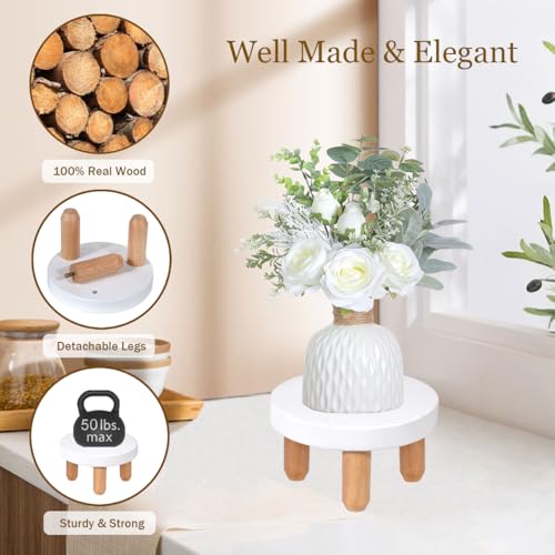 ARTORA Small Wooden Riser, Decorative Round Wood Desktop Plant Stand Mid Century Kitchen Counter Pedestal Stand for Centerpiece Pet Bowl Holder (White, 2 Pack) - color: White