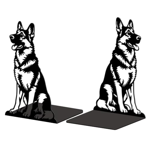 Peacoblue Metal Bookends for Shelves, Modern Decorative Heavy Duty Study Book Ends Stoppers for Office, Desk, Shelf, Room 5.3"x4.3"x7.9" Cast Iron Simple Tall Bookends 1 Pair (German Shepherd) - style: German Shepherd