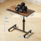 LINGMI Overbed Bedside Desk Mobile Rolling Laptop Stand Tilting Overbed Table with Wheels Height Adjustable Tray Table for Laptop Bed Sofa Side Table - color: Rustic Brown