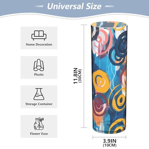 ALAZA Abstract Colored Art Circles Flower Vase for Wedding Dinner Table Party Living Room Office Bedroom Decor,Unbreakable Vase, 3.9 x 12 inch Cylinder Decor