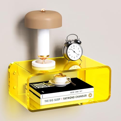 Acrylic Floating Nightstand, Bedside Table, Nightstand Shelf Wall Mounted Bedside Shelf (Yellow, Small) - color: Yellow