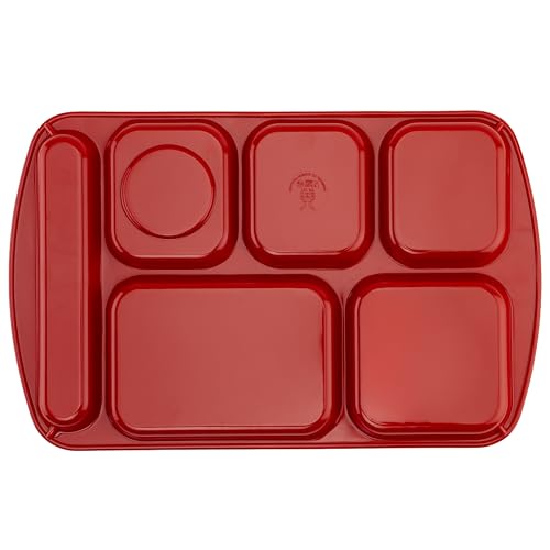 G.E.T. 6 Compartment School Cafeteria Tray, Right Handed, 10" x 15", Red (4 Pack) - color: Red, size: 10" x 15", style: 4 Pack Right Handed Trays