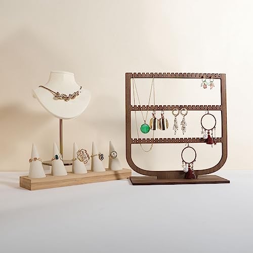 GemeShou wooden hanging jewelry organizer, walnut jewelry display holder for selling, dangle necklace storage shelf, 3 tier earring display stands for selling【Jewelry shelf-3 tier】