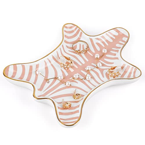 Trycooling Hand Painted Tiger Skin Ceramic Jewelry Dish Small Jewelry Rack Tray Rings Bracelets Earrings Trays Holder (Pink) - color: Pink