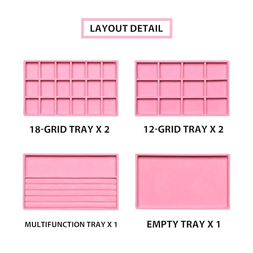 Frebeauty Jewelry Organizer Tray,Stackable Velvet Jewelry Trays,Drawer Inserts Earring Organizer For Women Jewelry Storage Display Case for Rings Stud Necklaces,Set of 6(Pink) - color: Pink, size: Set 6