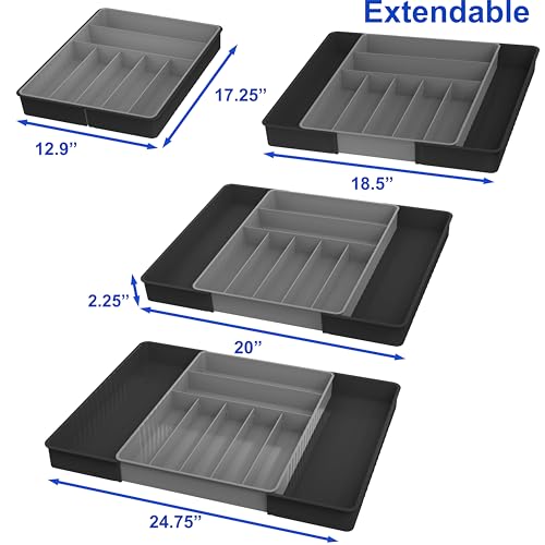 Simple Houseware Expandable Kitchen Drawer Flatware Organizer, Black/Gray - color: Black/Gray
