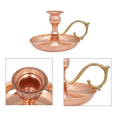 Copper Handmade Candle Holder for Rustic Home Decor with Handle Metal Candle Holders for Pillar Candles Gothic Decor Candlestick Holders (Copper) - color: Copper