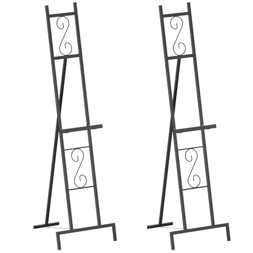 2 Pack Easel Stand for Sign, Metal Easels with Chain Support, Adjustable Free Standing Painting Rack for Display, Poster Picture, Wedding Sign,17" x 17" x 58", Black - style: 2pack-Black