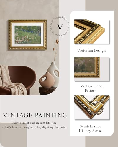 VIYYIEA Gold Framed Wall Art Canvas Print Home Decor Flower Van Gogh Wall Art Vintage Botanical Garden Prints House Decor Floral Paintings Pictures for Living Room Bedroom 11x14in - color: De tuin van Daubigny, size: 14"L x 11"W