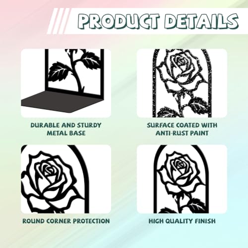 Peacoblue Metal Bookends for Shelves, Modern Decorative Heavy Duty Study Book Ends Stoppers for Office, Desk, Shelf, Room 5.3"x4.3"x7.9" Cast Iron Simple Tall Bookends 1 Pair (Rose Flower) - style: Rose Flower