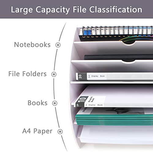 SONGWAY Fan Shaped Desk File Organizer - 6 Compartments File Holder for Desktop, Magazine Rack, Mail Holder, File Sorter, Paper Organizer for Home Office Classroom, White - size: 6 Compartment Fan Shape