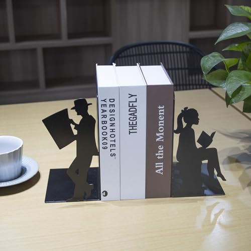 8 inch Lovers Bookends Book Ends for Shelves Decorative,Metal Book End Nonskid Book Holder Book Stopper Home Valentines Decor for Movies/CD/Video Games Valentines Decorations Gift(Set of 2) - color: Black