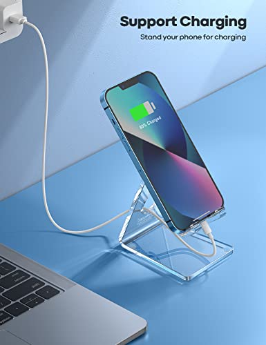Lamicall Cell Phone Stand, Desk Accessories - Clear Office Cell Phone Holder, Acrylic Phone Stand, Desktop, Acrylic Office Desk Decor Accessories, Suitable for iPhone, 4-8'' Phone, Gifts - color: clear