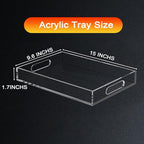 Acrylic Tray for Ottoman,Acrylic Organizers Tray Large, Serving Tray with Handle, Lucite Tray Organizer for Bench, Coffee Table Countertop, Kitchen, Bathroom, Living Room, Powder Room - size: 15" x 9.6" x 1.7"