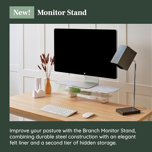 Branch Monitor Stand - Elegant, Durable Powder-Coated Steel Stand with Soft Felt Liner - Small Monitor Riser Second Tier Storage - Installs with a Universal Clamp for Ergonomic Workspace - White - color: White, size: Small