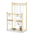 3 Tier Gold Jewelry Stand, Necklace Organizer, Earring Holder with 44 Holes and 9 Hooks, for Necklaces, Bracelets, Rings - color: Gold