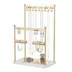 3 Tier Gold Jewelry Stand, Necklace Organizer, Earring Holder with 44 Holes and 9 Hooks, for Necklaces, Bracelets, Rings - color: Gold