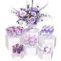 Buffet Risers, Food Display Risers for Party, White Acrylic Risers Display Stand for Buffet Table, Catering Displays for Dessert, Cube Box Nesting Riser with Hollow Bottoms (5"x6"x7"x8"x9"x10" 6PCS Hexagonal White) - color: 5"x6"x7"x8"x9"x10" 6PCS Hexagon