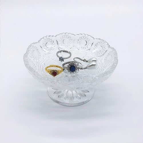 Small Flower Ring Dish Jewelry Tray, Glass Jewelry Dish, Crystal Ring Holder Jewelry Plate Dish, Nightstand Decor Clear Jewelry Bowl Dish for Earrings,Vanity Decorative Tray Trinket Dish Gift