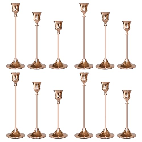 Candlestick Holders Rose Gold, 12 Packs Taper Candle Holder for Candlesticks, Candle Sticks Holder Decor for Home Decor - color: Rose Gold