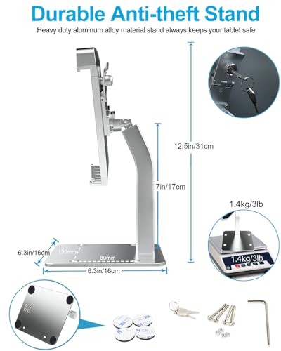 woleyi Anti-Theft Desktop Tablet Kiosk Stand Holder, Heavy Duty Countertop Tablet POS Display Mount with Security Lock and Key, Compatible with iPad Pro/Air/Mini, Galaxy Tabs, More 7-11" Tablets