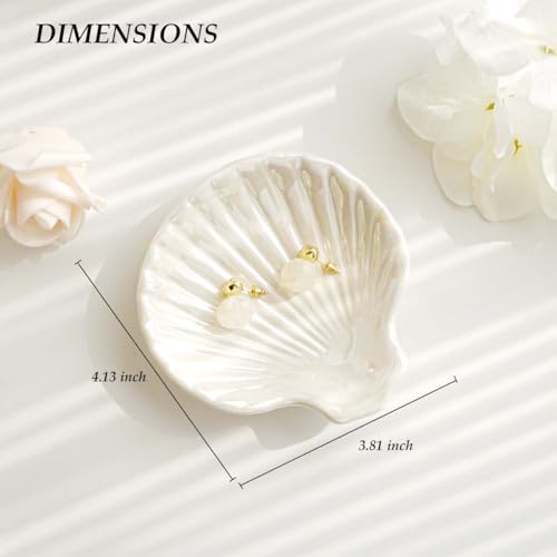Gifts For Women Shell Ceramic Jewelry Dish Tray, Vanity Ring Dish Ceramic Jewlery Trays Trinket Ring Holder,Room Decor Aesthetic,Decorative Vanity Key Tray (Shell A) - style: Shell A