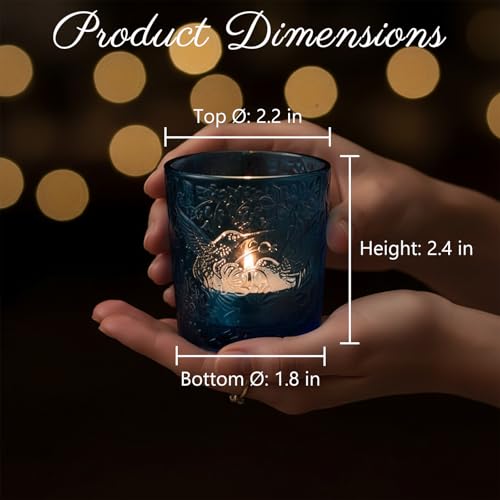12 Pack Hummingbird Embossed Glass Candle Holders – Votive Tealight Holders with Patent Design, Decorative Embossed Glass Cups for Wedding Centerpieces, Parties, and Home Décor (Ocean Blue) - color: Ocean Blue