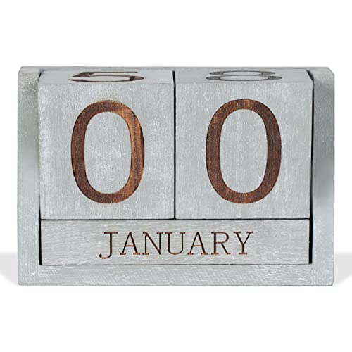 Wooden Desk Calendar,Desk Calendar Blocks for Teachers,Office Perpetual Date Block Small Home Desktop Decor Chic Vintage Month with Number Cubes Display Rustic Decoration(Vintage Grey) - color: Rustic Vintage Grey