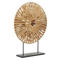 Deco 79 Plastic Rattan Abstract Handmade Decorative Sculpture Home Decor Statue with Black Stand, Accent Figurine 22" x 6" x 29", Brown