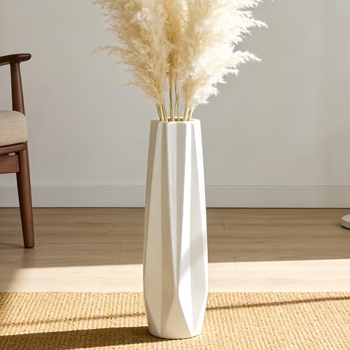 Ceramic Tall Floor Vase, White 17.7" Large Flower Vase Decorative Vases for Pampas Grass Living Room Modern Home Decor Office Bedroom Kitchen Wedding House Décor, Gift for Wedding Housewarming - color: 5-stripes, size: Height-17.7 Inch