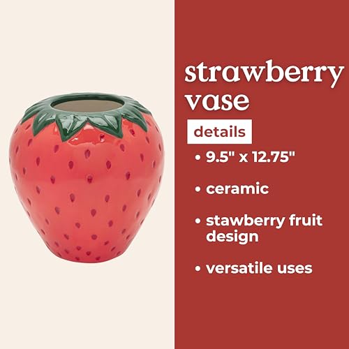 ban.do Vintage Inspired Strawberry Vase, Decorative Ceramic Vase, Large Flower Vase, Unique Strawberry Decor for Home/Kitchen/Office - color: Strawberry