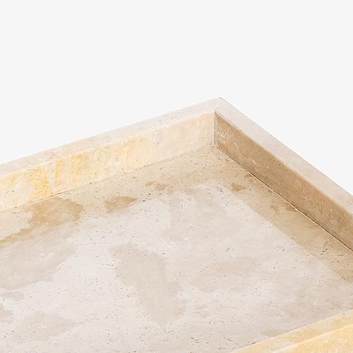 Navaris Travertine Decorative Tray - Durable Bathroom Organiser - Trays for Perfume, Jewellery, Vanity & Coffee Table Decor - 30 x 20cm Rectangle Tray, Beige - size: 11.8" x 7.9" x 1.2"