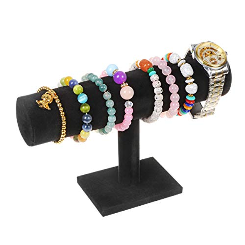 TENINYU Hovering T-Bar Bracelet Necklace Earring Bangle Pendants Anklet Tower Watch Key Jewelry Display Stand Home Organization for Women & Men (Black Velvet) - color: Black