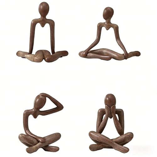 Abstract Thinker Statue Set of 4, Modern Home Decor for Shelves, Console Table & Entryway, Minimalist Neutral Aesthetic Figurines, Lightweight Safe Decor for Living Room & Office(Brown) - color: Brown