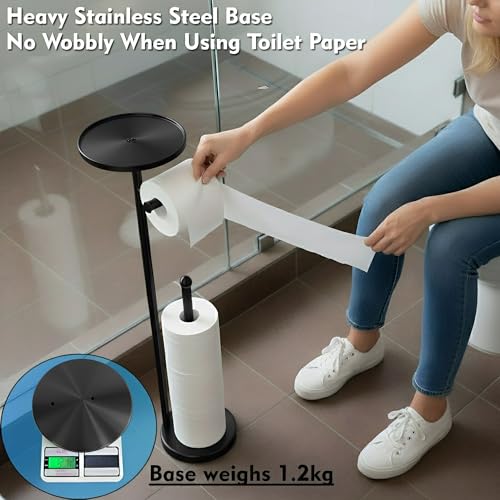 Toilet Paper Holder with Shelf, Tissue Roll Holder Stand with Storage Space for Holding Extra 4 Toilet Paper Rolls, Stainless Steel Rustproof Freestanding (Black Matte) - color: Black Matte