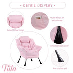 Tiita Lazy Chair with Ottoman, Pink Modern Large Accent Chair, Comfy Leisure Sofa Armchair with Ottoman, Reading Chair with Footrest for Bedroom, Living Room, Dorm Rooms, Pink - color: Peach Skin Pink