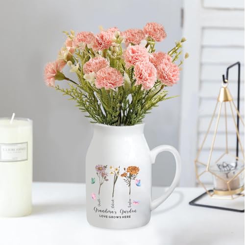 Personalized Flower Vase Small Ceramic Vase with Birth Month Flower Decorative Vases Home Decor Grandma's Garden Love Grows Here Mother's Day Birthday Gift for Mom, Wife, Grandma, Mama, Nana - color: Style 01