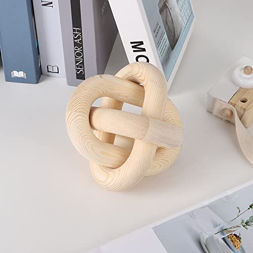 Jlong Wood Knot Decor, 3-Link Wood Chain Link Coffee Table Decor, Small Shelf Decor Accents, Hand Carved Modern Farmhouse Boho Wooden Knot Decorative Chain Wood Decor for Living Room Bedroom Office - color: Natural