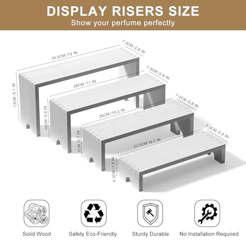 4 Set White Wood Tiered Riser Display Stands for Vendor Events,Stackable Wooden Cupcake Stand,Farmhouse Decor Wood Dessert Table Display Set,Vendor Booth Display Items,Food Display Risers for Party - color: White, size: 4 PACK