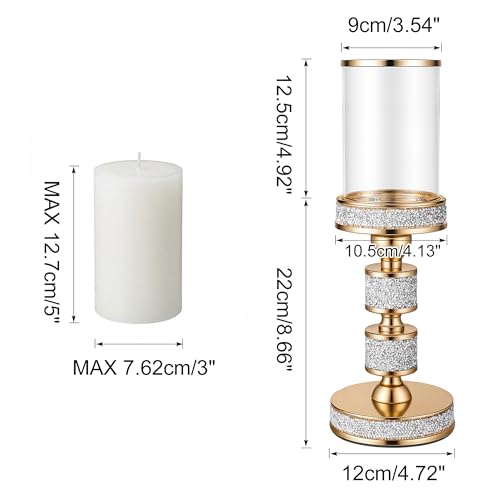 13.5" Tall Pillar Candle Holder with Glass Wind Proof, Metal Hurricane Holders, Gold Crystal Candle Stand for Table Centerpieces, Wedding, Dining Table (M, 2PCS, for Pillar Candles up to 3"x5") - color: Gold, size: Medium