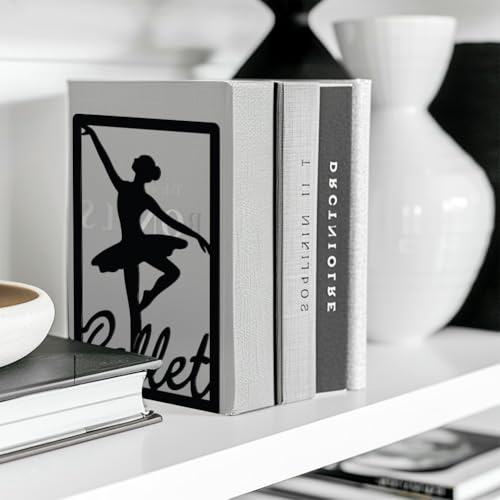Peacoblue Metal Bookends for Shelves, Modern Decorative Heavy Duty Study Book Support Stoppers for Office, Desk, Shelf, Room 5.3"x4.3"x7.9" Cast Iron Simple Tall Bookends, 1 Pair (Ballerina) - style: Ballerina
