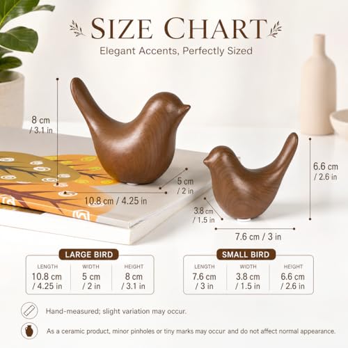 2 Pcs Ceramic Bird Figurines with Dark Wood Grain Look, Small Bird Statues for Home Decor, Modern Animal Sculptures, Shelf Decor, Bookshelf Decor, Tabletop Decorations for Living Room Office - color: Dark Wood Grain