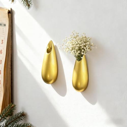Sculptural Wall Ceramic Vase — 2 Pack Gold Hanging Sconce Vase | Turn Flowers into Art — Decorative Ceramic Wall Sconce for Single Stem Displays - size: 2pcs-Small