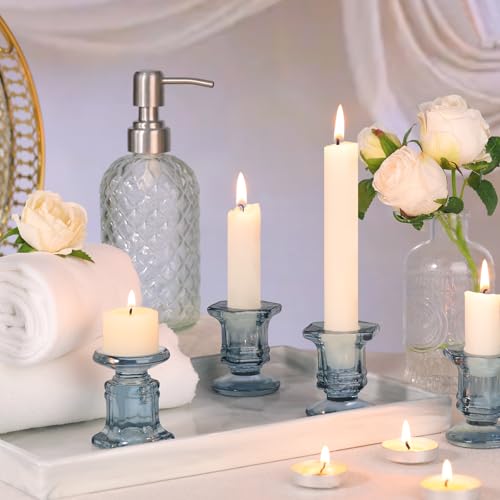 Blue Candlestick Holders Bulk, 12 Pcs Glass Candle Holders Set,Crystal Taper Candle Holder for Wedding, Table Centerpiece, Home Decoration - color: Blue