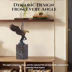 13.8 in-Bronze Swooping Eagle Catching Fish Sculpture – American Bald Eagle Statue with Marble Base, Wildlife Bronze Figurine for Home Decor, Office, Gallery, Gifts and Collectors